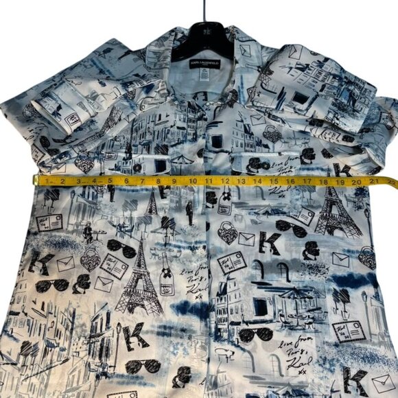 Karl Lagerfeld Paris Womens Graphic Print Long Sleeve Button-Down Shirt M 100% P - Picture 12 of 13